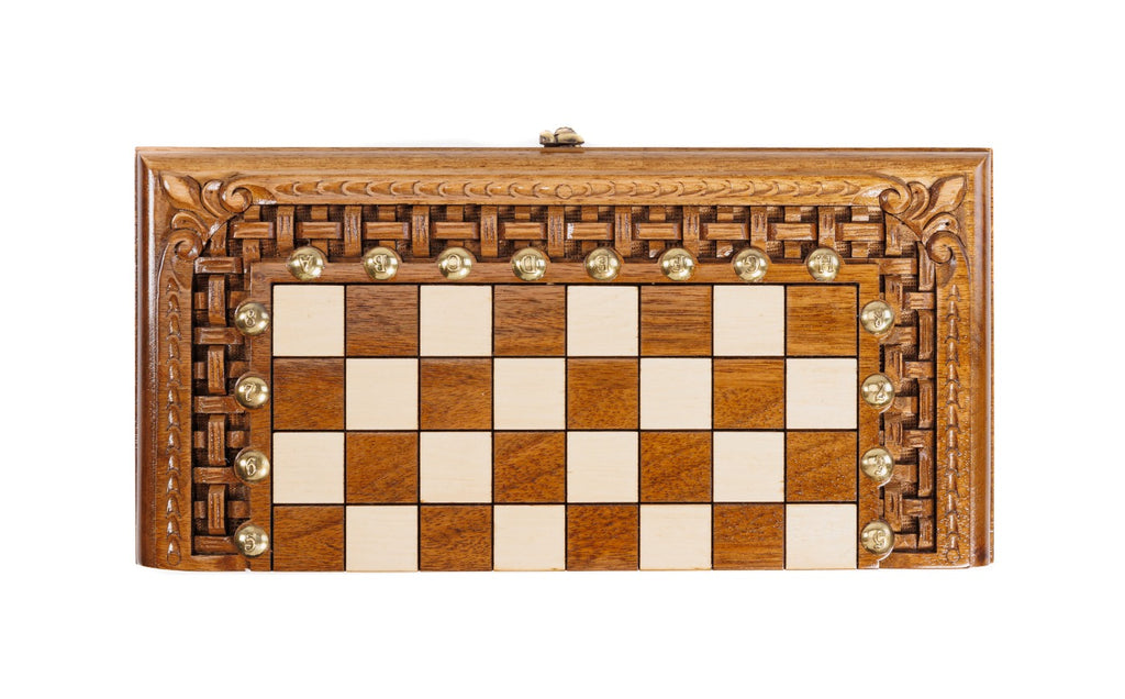 Handmade Walnut Chess and Backgammon Set with Ornamental Braid Pattern, 30 cm - photo 9