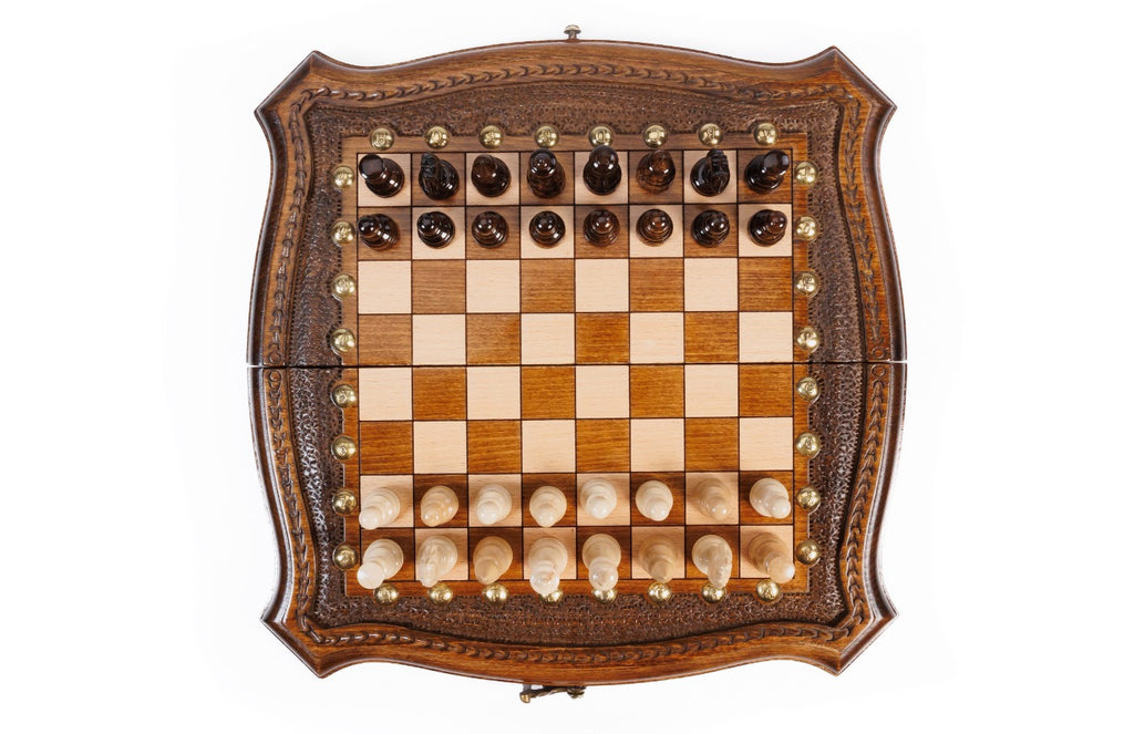 Handmade Wooden Chess Set with Contour Outline, 30 cm - photo 6