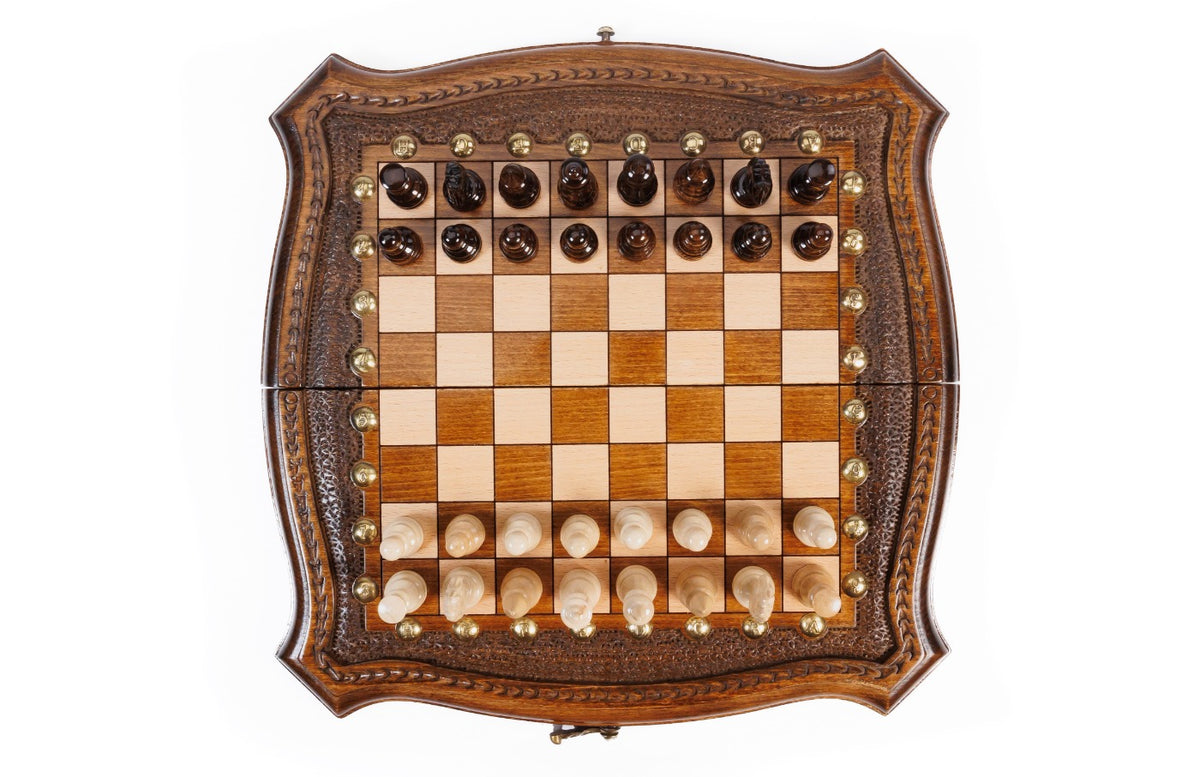 Handmade Wooden Chess Set with Contour Outline, 30 cm - photo 6