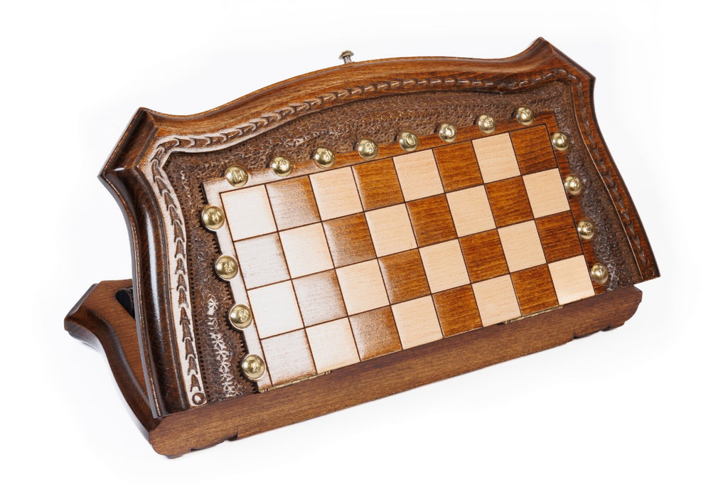 Handmade Wooden Chess Set with Contour Outline, 30 cm - photo 4
