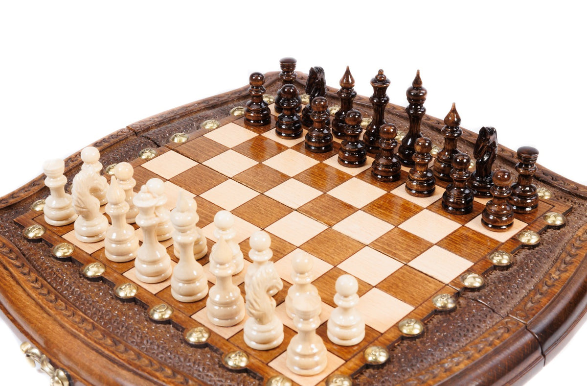 Handmade Wooden Chess Set with Contour Outline, 30 cm - photo 2
