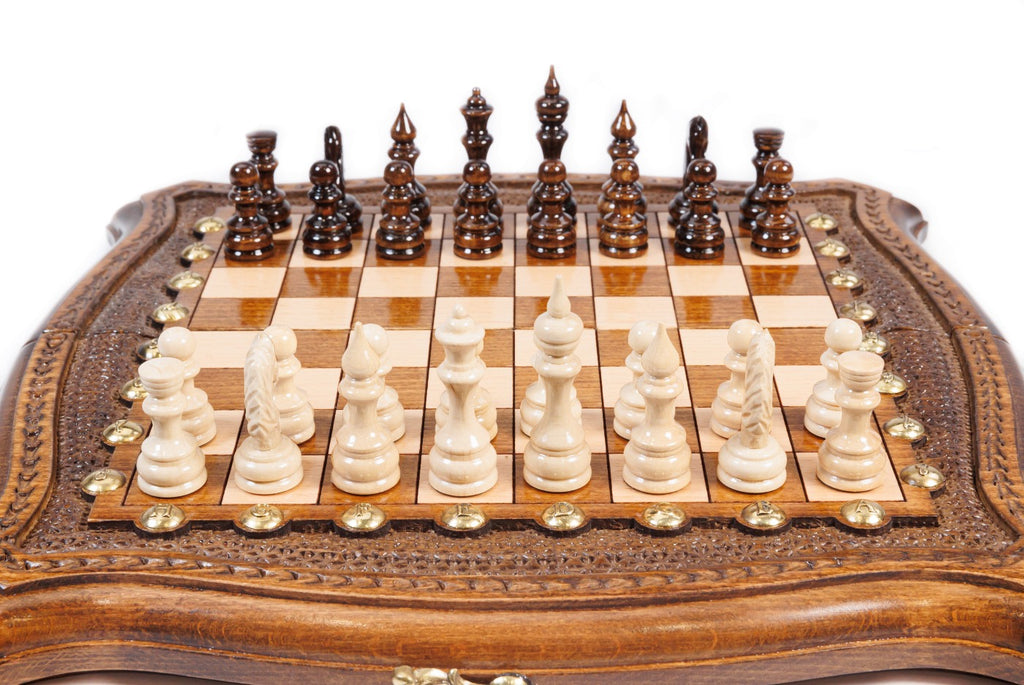 Handmade Wooden Chess Set with Contour Outline, 30 cm - photo 5