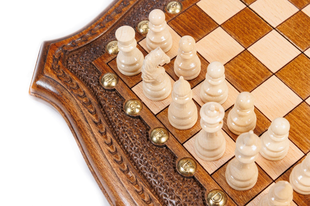 Handmade Wooden Chess Set with Contour Outline, 30 cm - photo 11