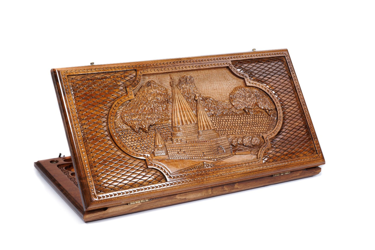 Handmade Wooden Backgammon Set with Lalesh Temple, 60 cm (Model 11614)