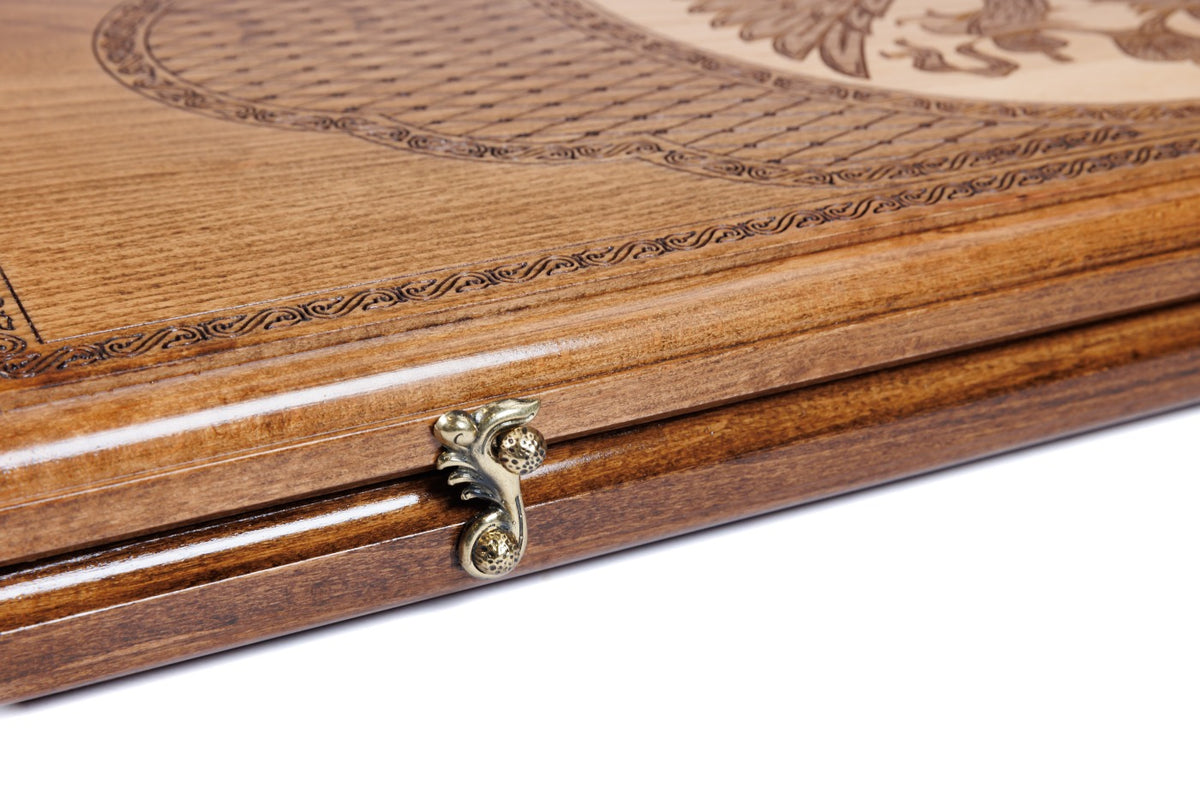Handmade Wooden Backgammon Set with Russian Coat of Arms, 60 cm - photo 11