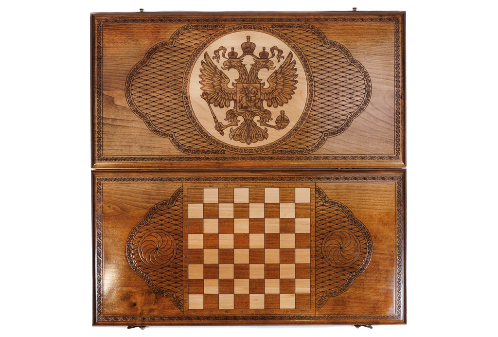 Handmade Wooden Backgammon Set with Russian Coat of Arms, 60 cm - photo 8