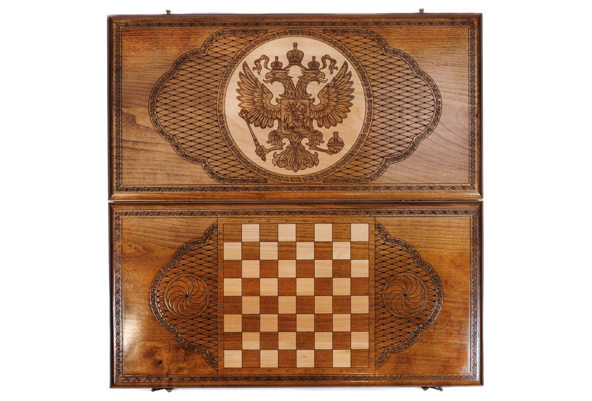 Handmade Wooden Backgammon Set with Russian Coat of Arms, 60 cm - photo 8
