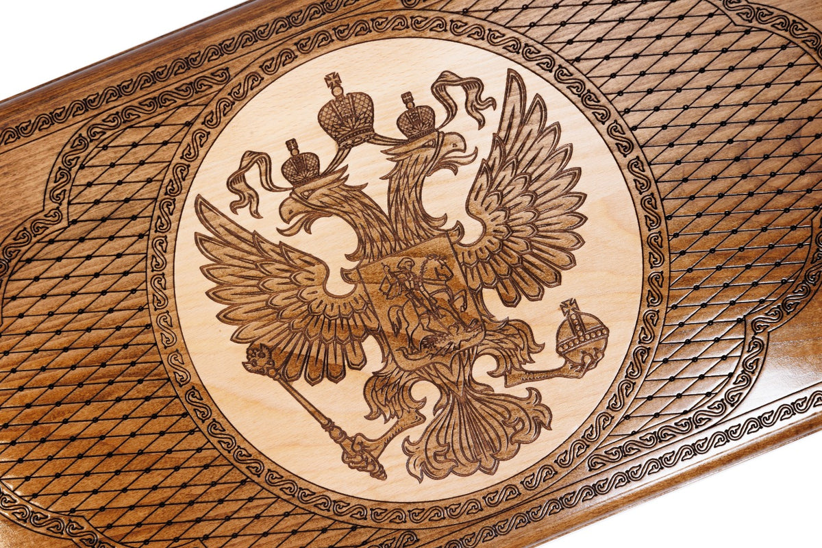 Handmade Wooden Backgammon Set with Russian Coat of Arms, 60 cm - photo 2