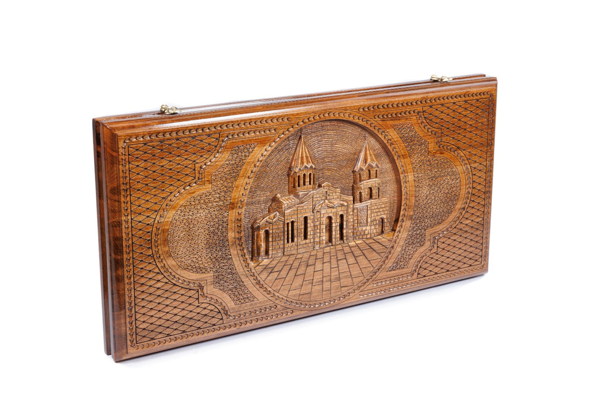 Handmade Wooden Two-Sided Backgammon Set with Artsakh Monument and Gandzasar, 60 cm - photo 6