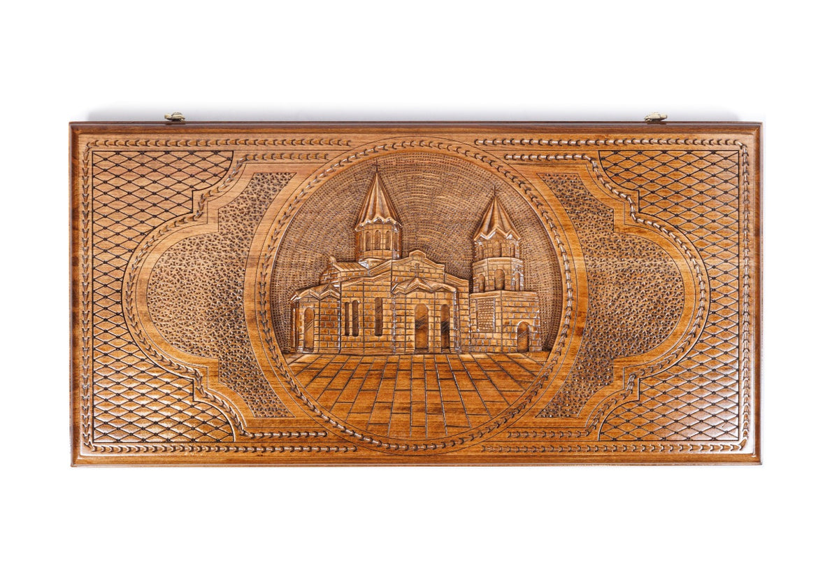 Handmade Wooden Two-Sided Backgammon Set with Artsakh Monument and Gandzasar, 60 cm - photo 5