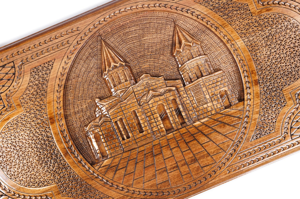 Handmade Wooden Two-Sided Backgammon Set with Artsakh Monument and Gandzasar, 60 cm - photo 2
