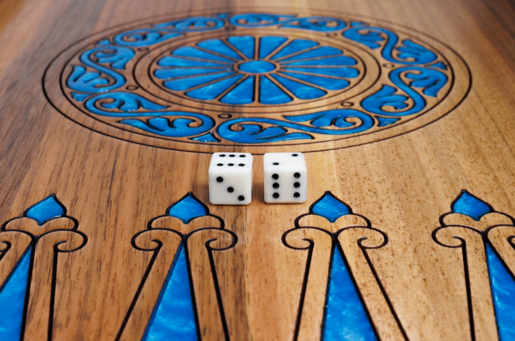 Handmade Walnut Two-Sided Backgammon Set with Epoxy Trees, 60 cm - photo 11