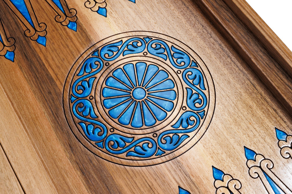 Handmade Walnut Two-Sided Backgammon Set with Epoxy Trees, 60 cm - photo 10