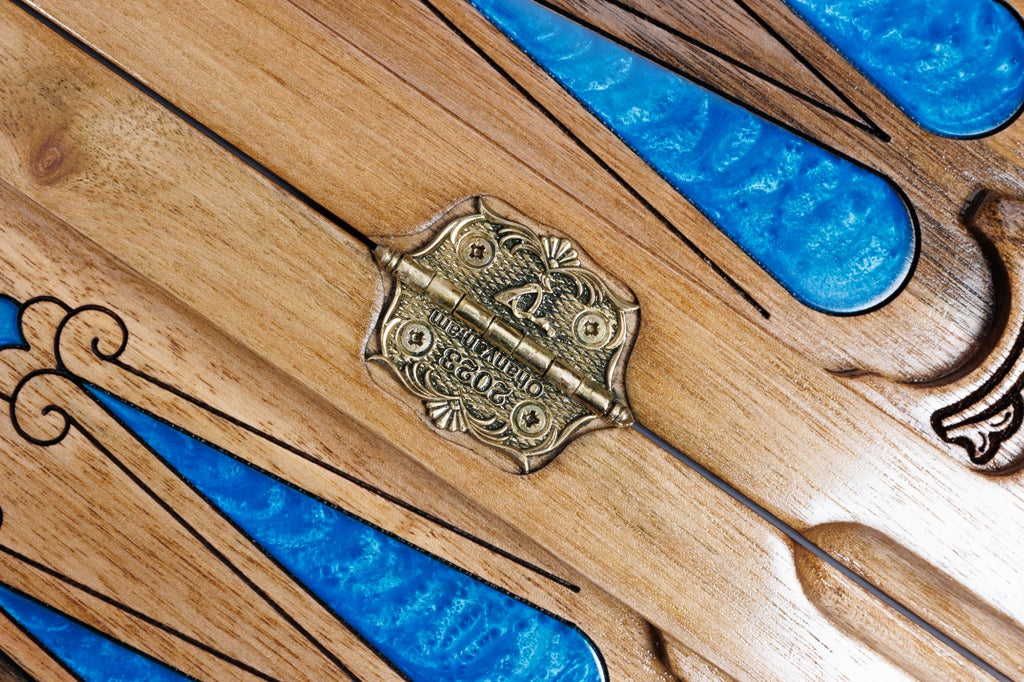 Handmade Walnut Two-Sided Backgammon Set with Epoxy Trees, 60 cm - photo 9