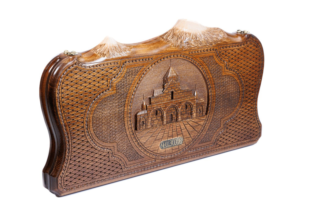 Handmade Wooden Backgammon Set with Church of St. Gayane and Ararat Outline, 60 cm - photo 6