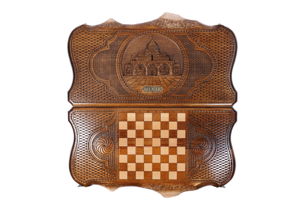 Handmade Wooden Backgammon Set with Church of St. Gayane and Ararat Outline, 60 cm - photo 9