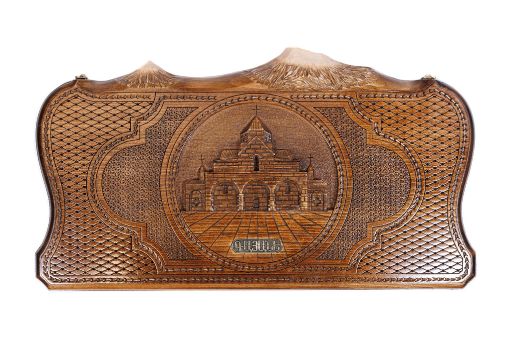 Handmade Wooden Backgammon Set with Church of St. Gayane and Ararat Outline, 60 cm - photo 5
