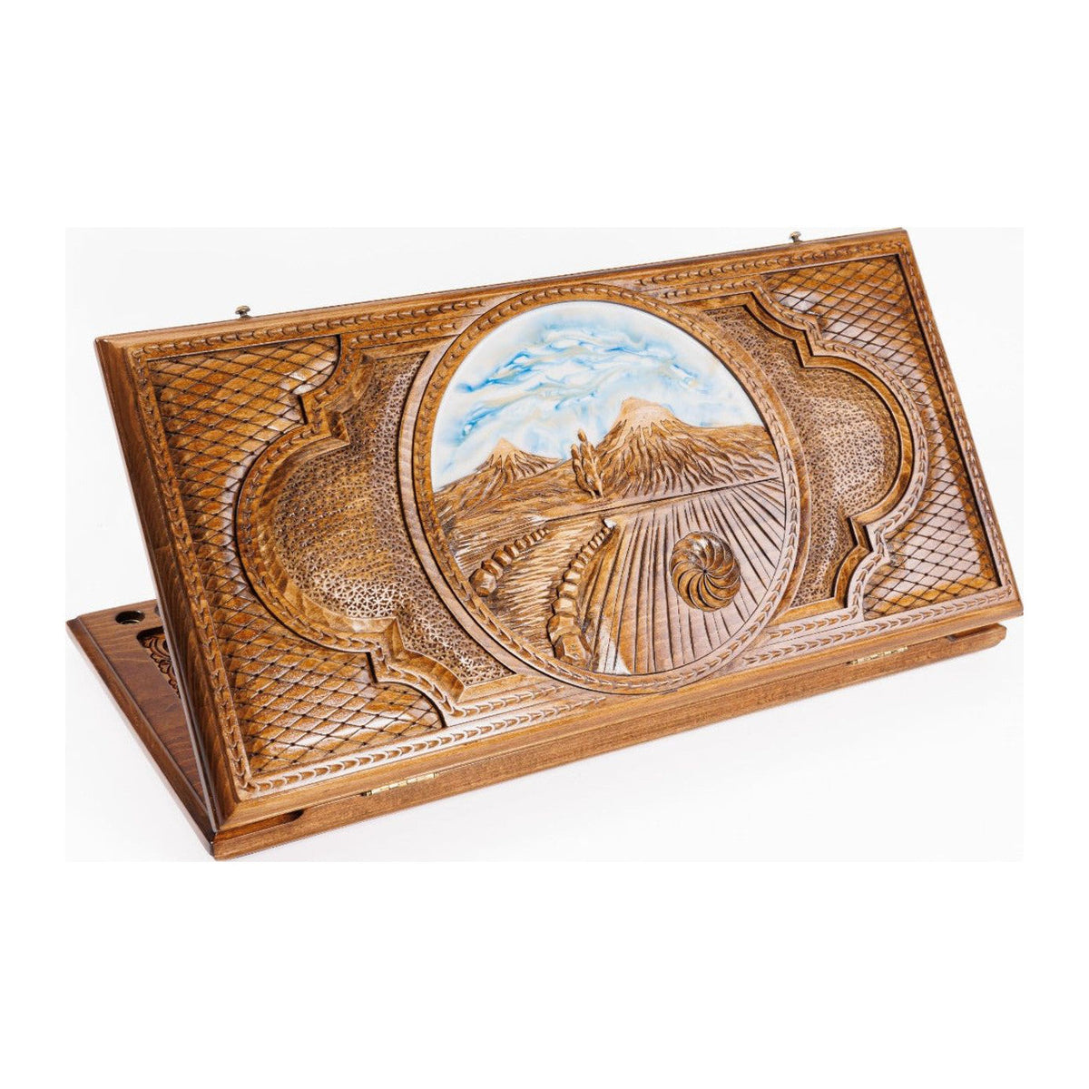 Handmade Wooden Backgammon Set with Mount Ararat, 60 cm (Model 11563)