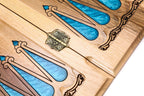 Handmade Walnut Backgammon Set with Armenian Coat of Arms, Braid Motifs and Epoxy Resin, 60 cm - photo 12