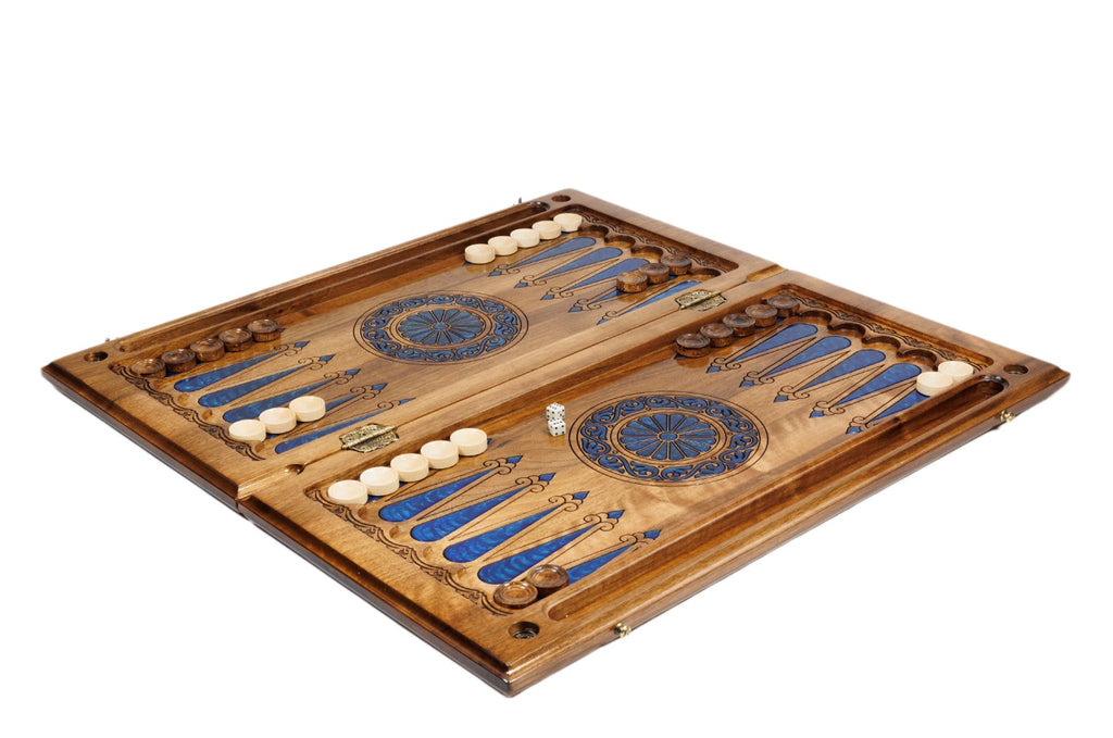 Handmade Walnut Backgammon Set with Deer and Epoxy Resin, 60 cm - photo 3