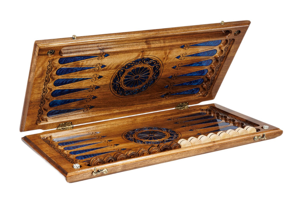 Handmade Walnut Backgammon Set with Deer and Epoxy Resin, 60 cm - photo 7