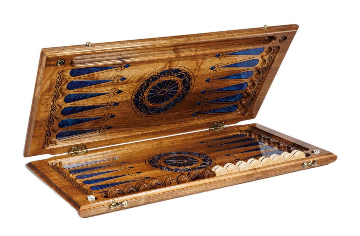 Handmade Walnut Backgammon Set with Deer and Epoxy Resin, 60 cm - photo 7
