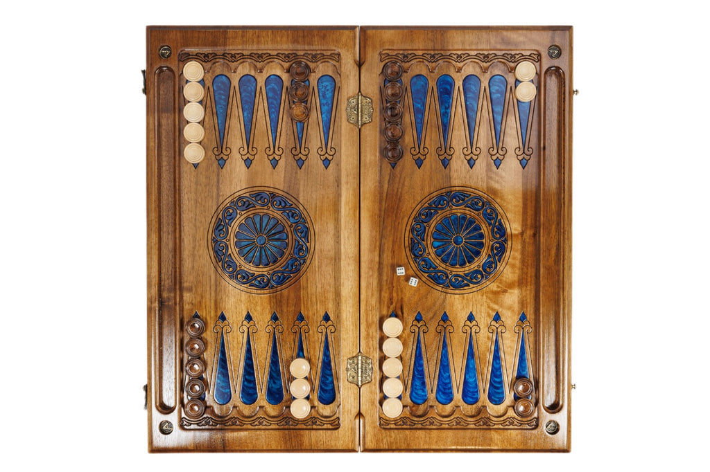 Handmade Walnut Backgammon Set with Deer and Epoxy Resin, 60 cm - photo 11