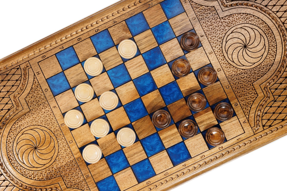 Handmade Walnut Backgammon Set with Deer and Epoxy Resin, 60 cm - photo 9