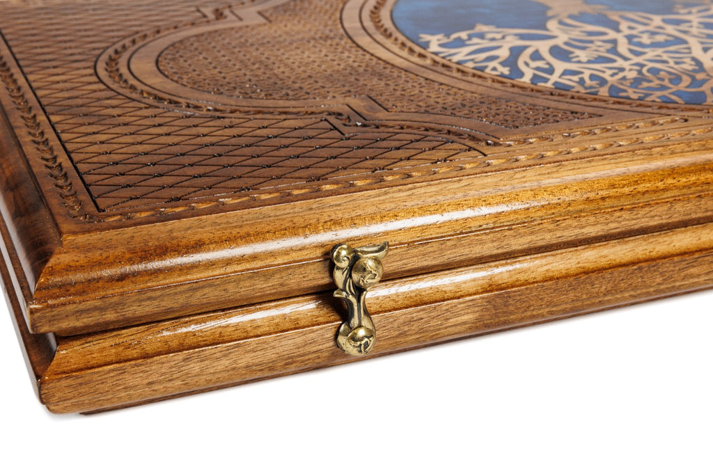 Handmade Walnut Backgammon Set with Deer and Epoxy Resin, 60 cm - photo 12