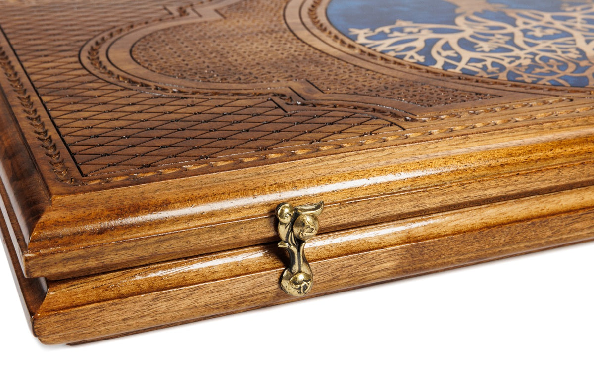 Handmade Walnut Backgammon Set with Deer and Epoxy Resin, 60 cm - photo 12