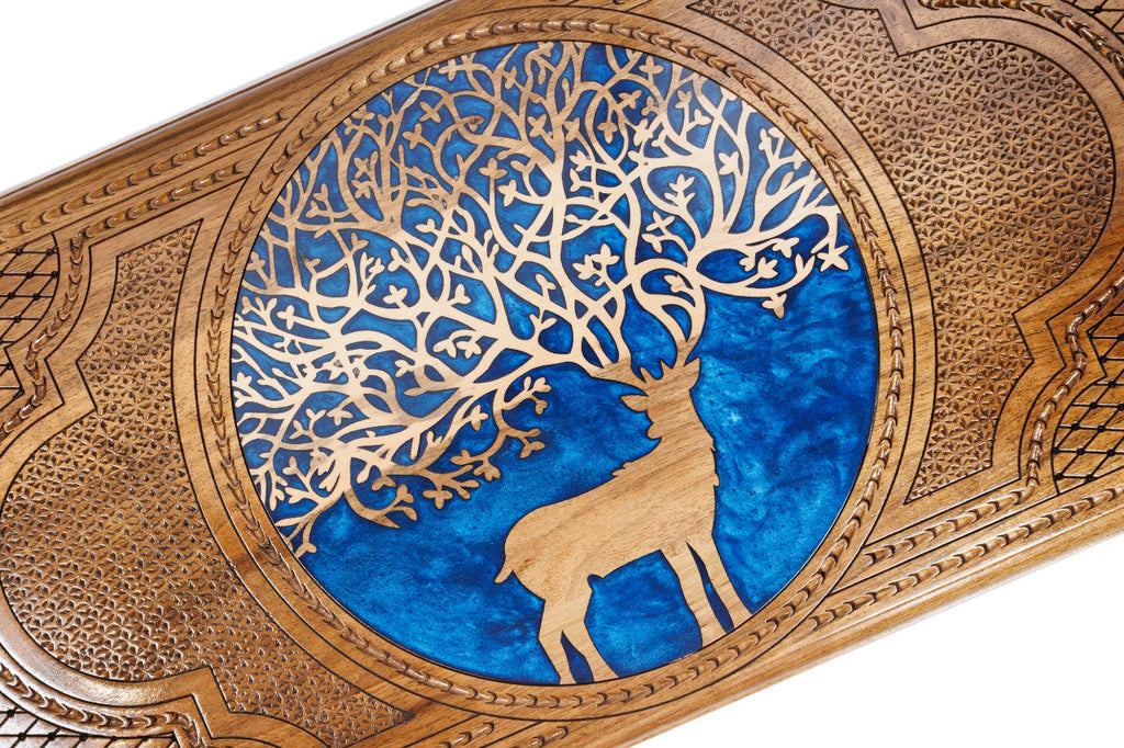 Handmade Walnut Backgammon Set with Deer and Epoxy Resin, 60 cm - photo 2