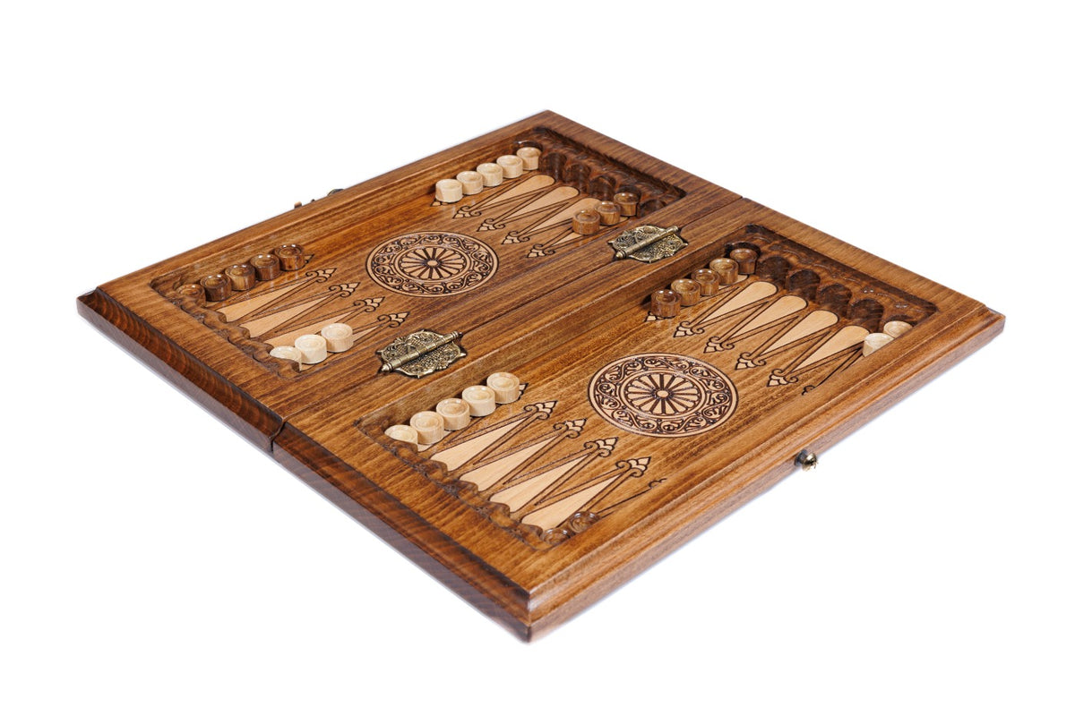 Handmade Wooden Chess and Backgammon Set with Ornamental Braid Pattern and Ararat Outline, 30 cm - photo 3