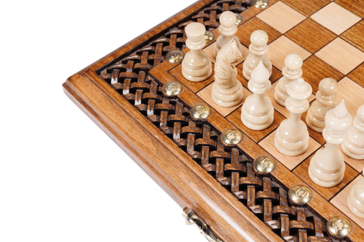 Handmade Wooden Chess and Backgammon Set with Ornamental Braid Pattern and Ararat Outline, 30 cm - photo 12