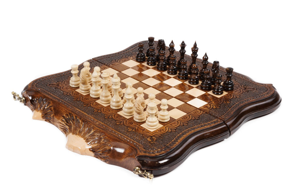 Handmade Wooden Chess and Backgammon Set with Ararat Outline, 30 cm