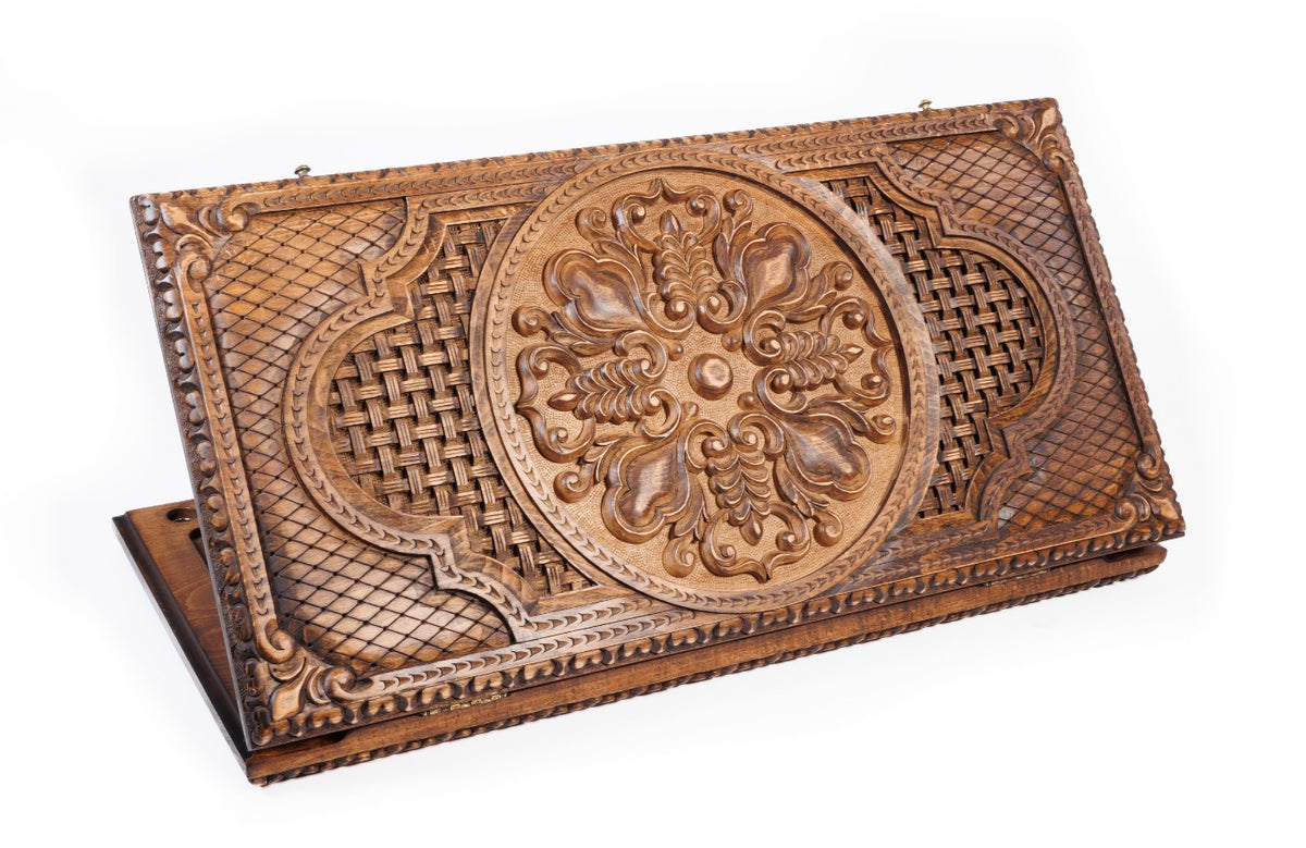 Handmade Wooden Backgammon Set with Pomegranates and Grapes, 60 cm (Model 11580)