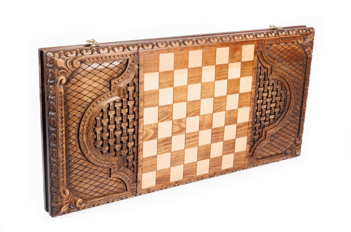 Handmade Wooden Backgammon Set with Pomegranates and Grapes, 60 cm - photo 4