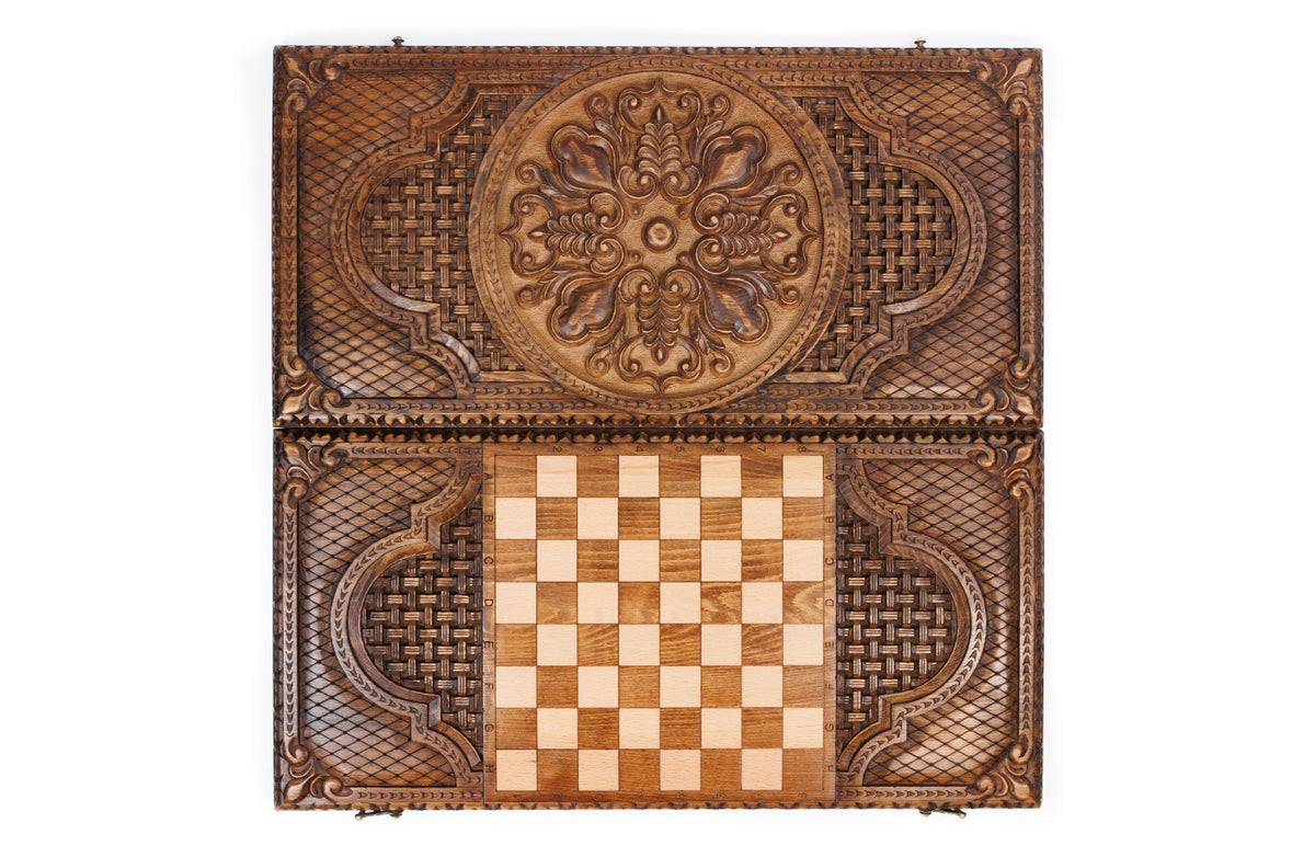 Handmade Wooden Backgammon Set with Pomegranates and Grapes, 60 cm - photo 7