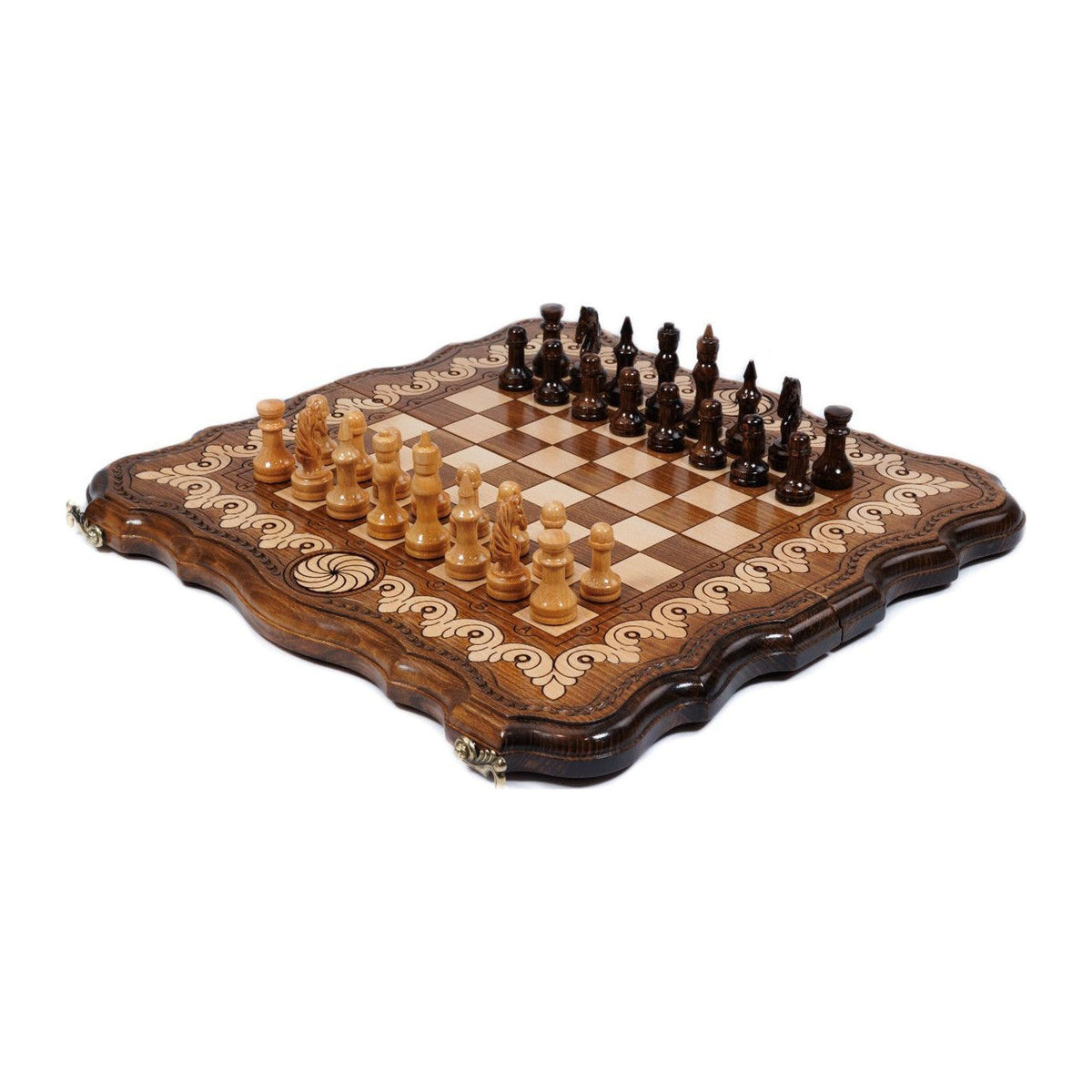 Handmade Wooden Chess and Backgammon Set with Eternity Sign, 40 cm