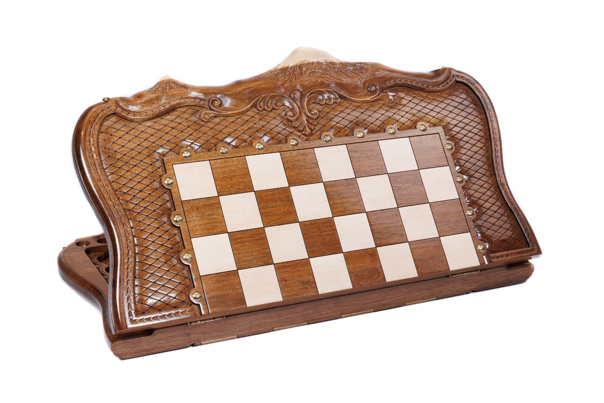 Handmade Walnut Chess and Backgammon Set with Ornamental Braid Pattern and Ararat Outline, 60 cm - photo 5