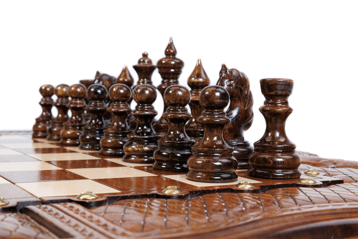 Handmade Walnut Chess and Backgammon Set with Ornamental Braid Pattern and Ararat Outline, 60 cm - photo 12