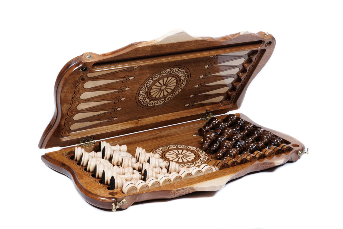 Handmade Walnut Chess and Backgammon Set with Ornamental Braid Pattern and Ararat Outline, 60 cm - photo 6