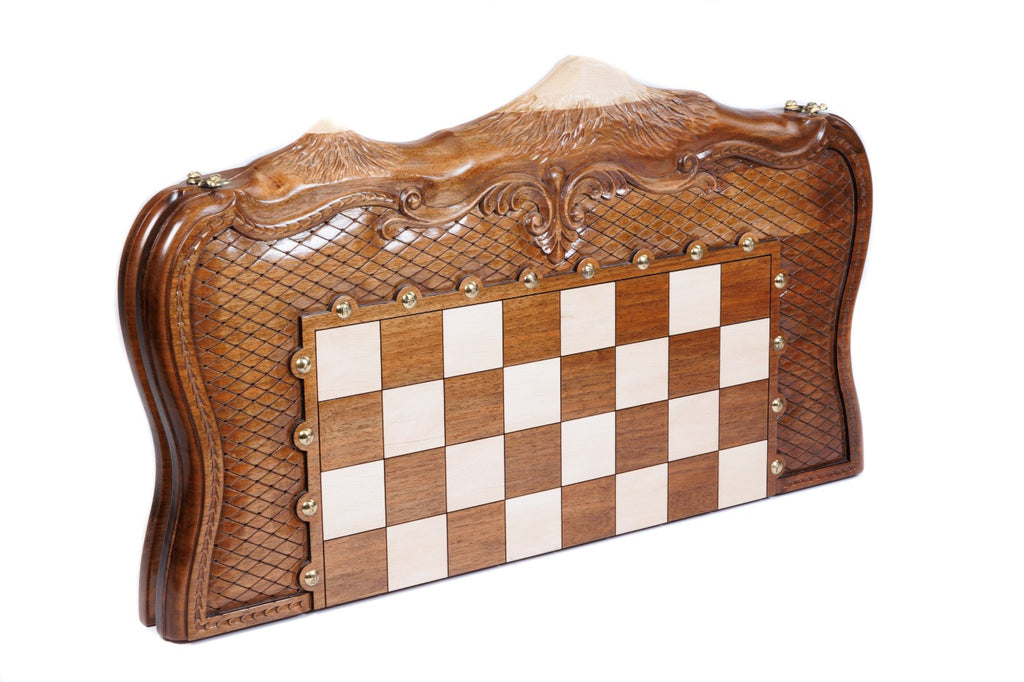 Handmade Walnut Chess and Backgammon Set with Ornamental Braid Pattern and Ararat Outline, 60 cm - photo 4