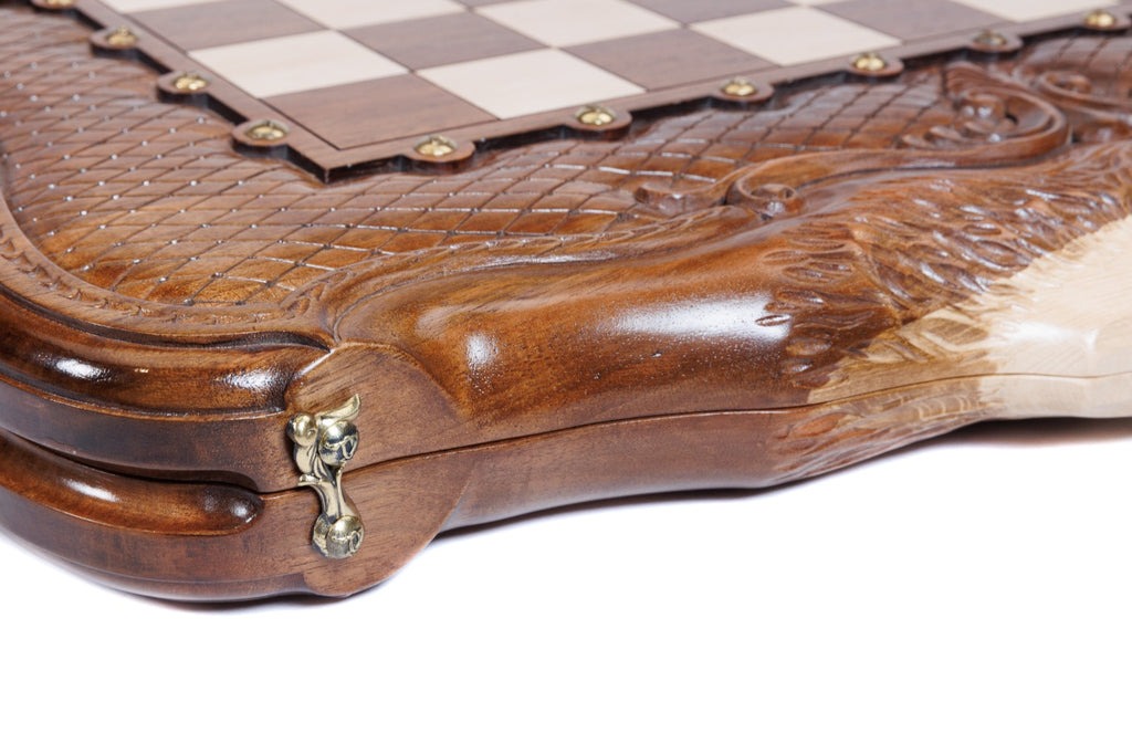 Handmade Walnut Chess and Backgammon Set with Ornamental Braid Pattern and Ararat Outline, 60 cm - photo 10