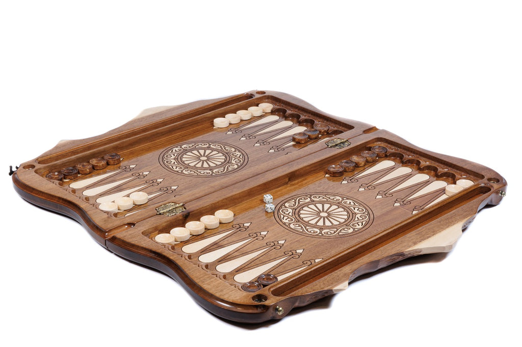 Handmade Walnut Chess and Backgammon Set with Ornamental Braid Pattern and Ararat Outline, 60 cm - photo 3