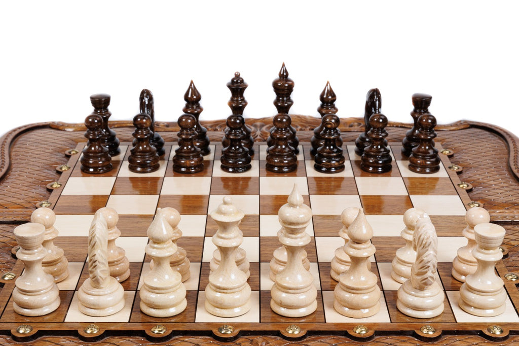 Handmade Walnut Chess and Backgammon Set with Ornamental Braid Pattern and Ararat Outline, 60 cm - photo 7