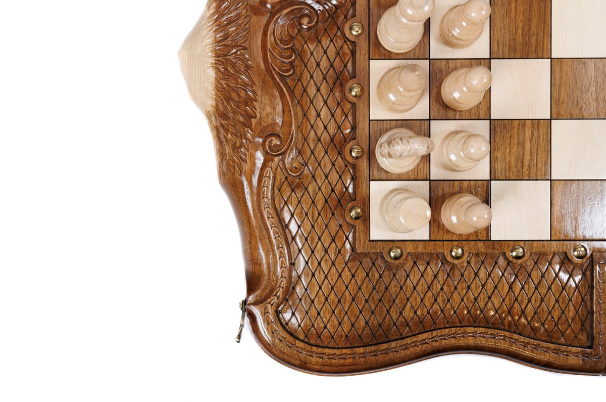 Handmade Walnut Chess and Backgammon Set with Ornamental Braid Pattern and Ararat Outline, 60 cm - photo 11