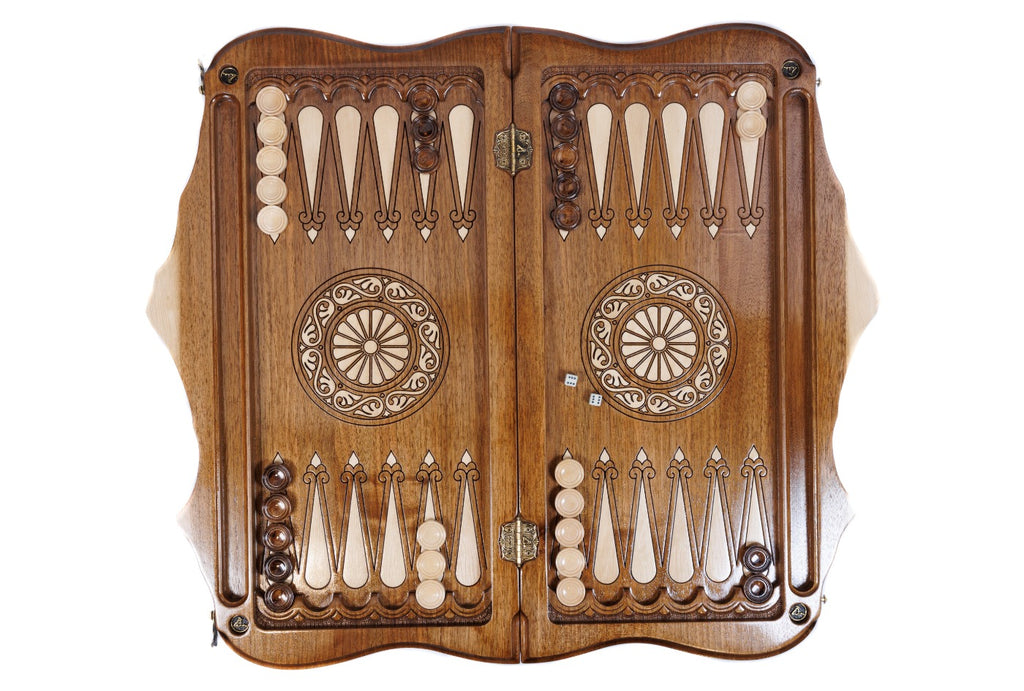 Handmade Walnut Chess and Backgammon Set with Ornamental Braid Pattern and Ararat Outline, 60 cm - photo 8