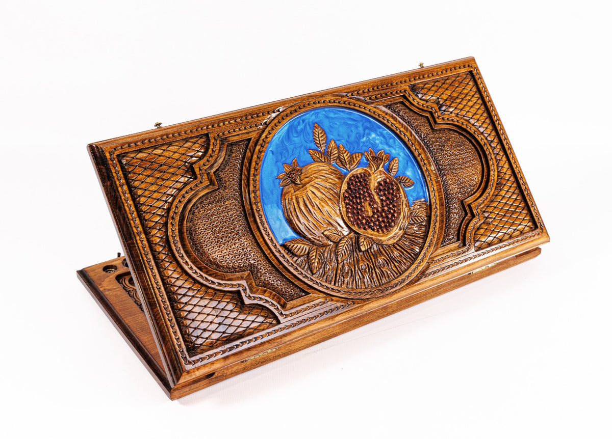 Handmade Wooden Backgammon Set with Pomegranate and Epoxy Resin, 60 cm