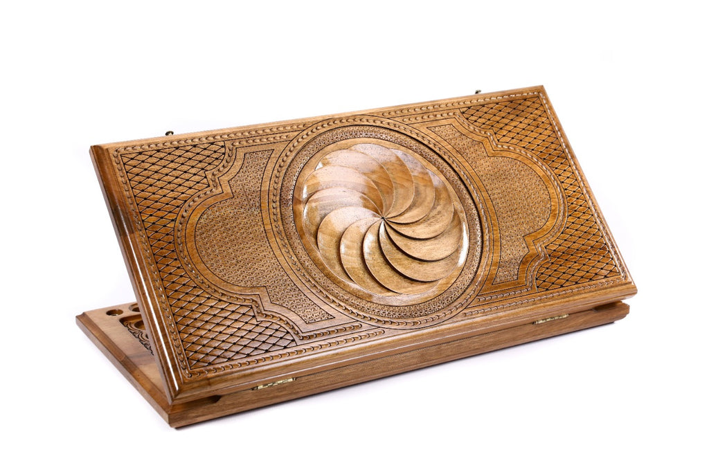 Handmade Walnut Backgammon Set with Eternity Sign, 60 cm