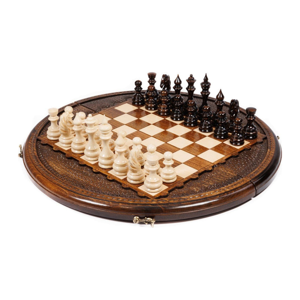 Handmade Wooden Circular Chess Set, 40 cm (Model 21508)